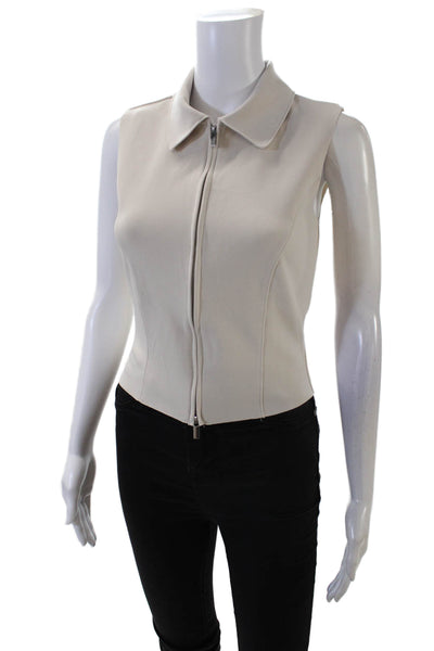 MNG Womens Front Zip Collared Lightweight Knit Vest Jacket Beige Size XS