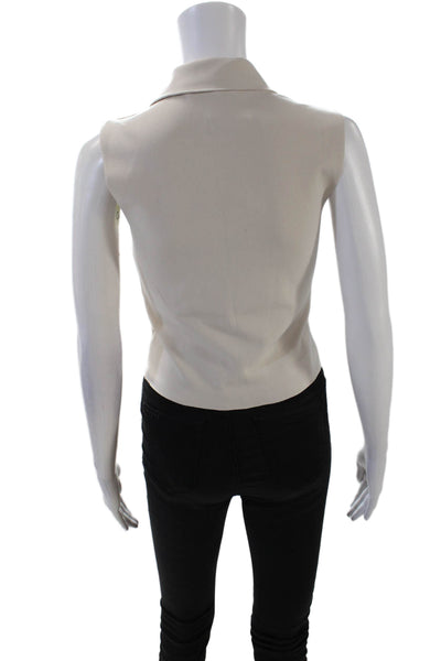 MNG Womens Front Zip Collared Lightweight Knit Vest Jacket Beige Size XS