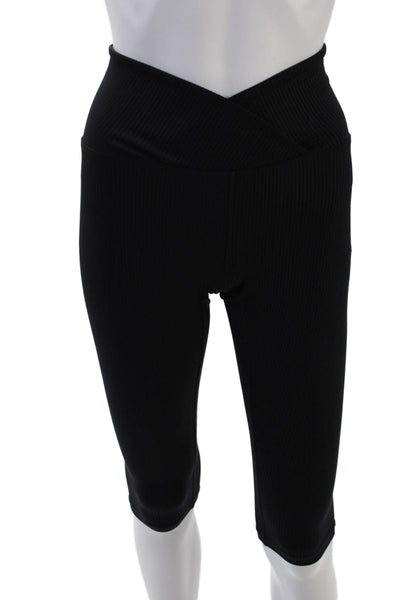 Year Of Ours Womens High Rise Ribbed Knit Capri Leggings Black Size Small