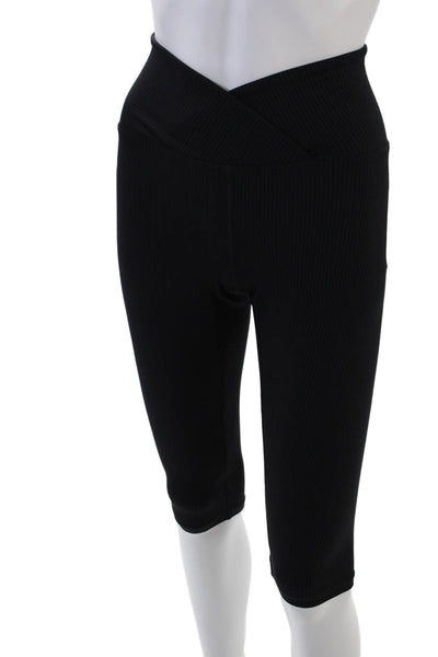 Year Of Ours Womens High Rise Ribbed Knit Capri Leggings Black Size Small
