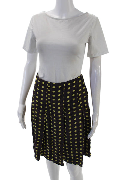 J Crew Womens Side Zip Knee Length Silk Dotted A Line Skirt Purple Yellow Size 2