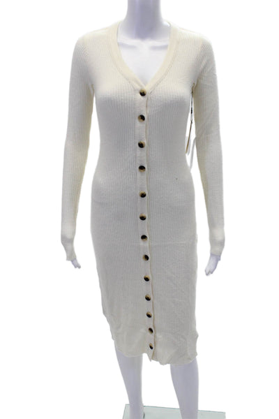 Nation LTD Womens Waffle Knit Long Sleeve Button Up Maxi Dress Cream Size M