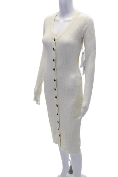 Nation LTD Womens Waffle Knit Long Sleeve Button Up Maxi Dress Cream Size M