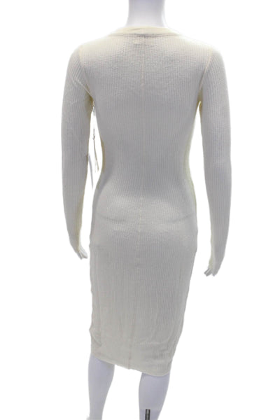 Nation LTD Womens Waffle Knit Long Sleeve Button Up Maxi Dress Cream Size M