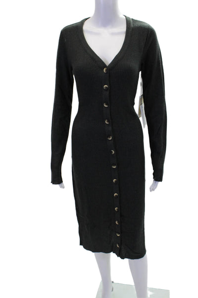Nation LTD Womens Waffle Knit Long Sleeve Button Up Maxi Dress Green Size L