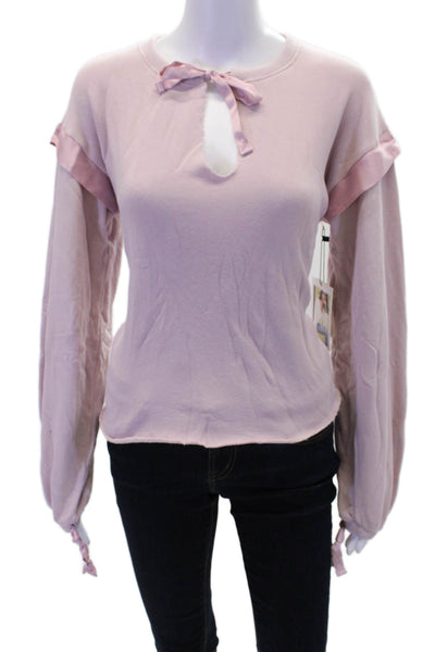 Nation LTD Womens Cotton V-Neck Long Sleeve Pullover Sweatshirt Top Pink Size XS