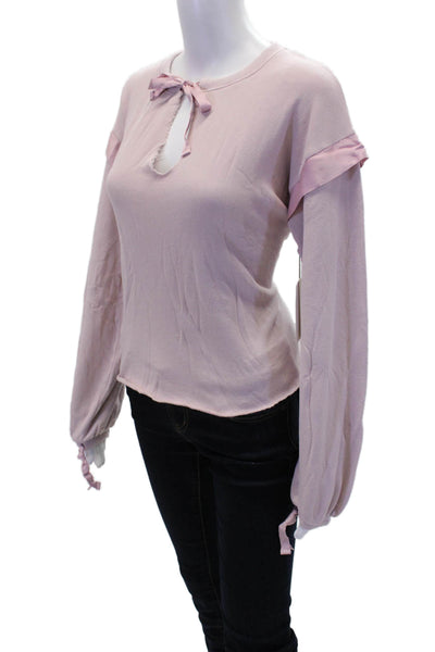 Nation LTD Womens Cotton V-Neck Long Sleeve Pullover Sweatshirt Top Pink Size XS