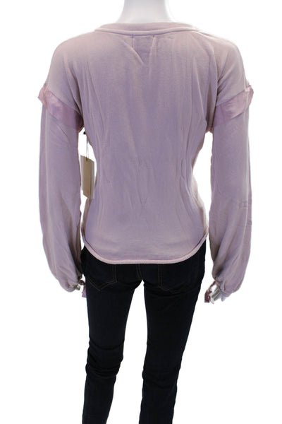 Nation LTD Womens Cotton V-Neck Long Sleeve Pullover Sweatshirt Top Pink Size XS