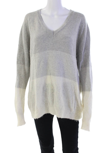 Peserico Womens Wool Long Sleeve V-neck Stripe Knit Sweater Nude Size EUR 46