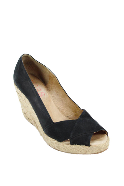 KORS Michael Kors Womens Lined Open Toe Slip On Wedge Heels Black Size 9