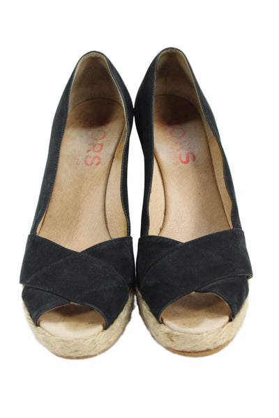 KORS Michael Kors Womens Lined Open Toe Slip On Wedge Heels Black Size 9