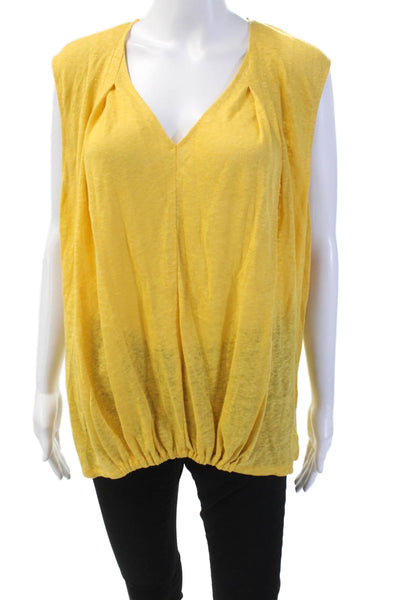 Kobi Halperin Womens Sleeveless Linen V-neck Sleeveless Knit Top Yellow Size L