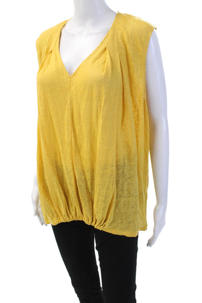 Kobi Halperin Womens Sleeveless Linen V-neck Sleeveless Knit Top Yellow Size L