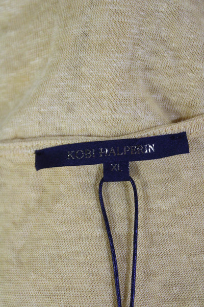 Kobi Halperin Womens Sleeveless Linen V-neck Sleeveless Knit Top Yellow Size L