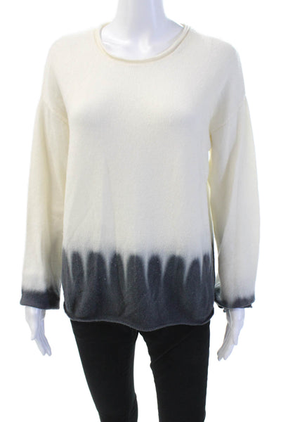 ATM Womens Wool Long Sleeve Round Neck Tie Dye Knit Sweater White Size S