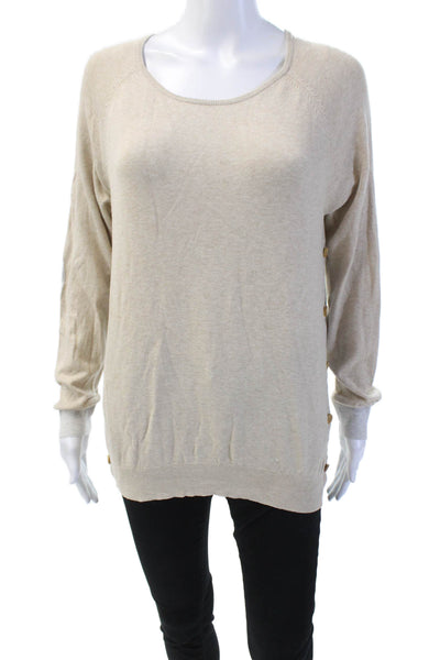J. Mclaughlin Womens Cotton Long Sleeve Round Neck Layer Knit Top Beige Size S