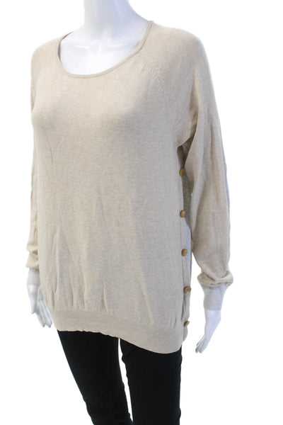 J. Mclaughlin Womens Cotton Long Sleeve Round Neck Layer Knit Top Beige Size S