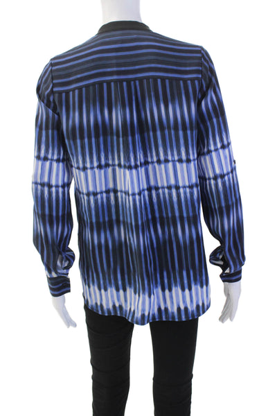 Vince Womens Silk Long Sleeve V-neck Striped Sleek Top Blue Size 04