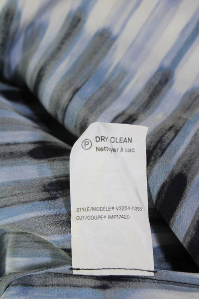 Vince Womens Silk Long Sleeve V-neck Striped Sleek Top Blue Size 04