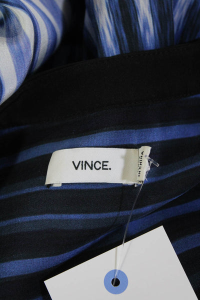 Vince Womens Silk Long Sleeve V-neck Striped Sleek Top Blue Size 04