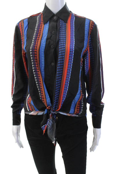 Trina Turk Womens Silk Long Sleeve Button Up Lined Blouse Black Size S