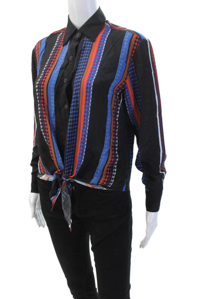 Trina Turk Womens Silk Long Sleeve Button Up Lined Blouse Black Size S