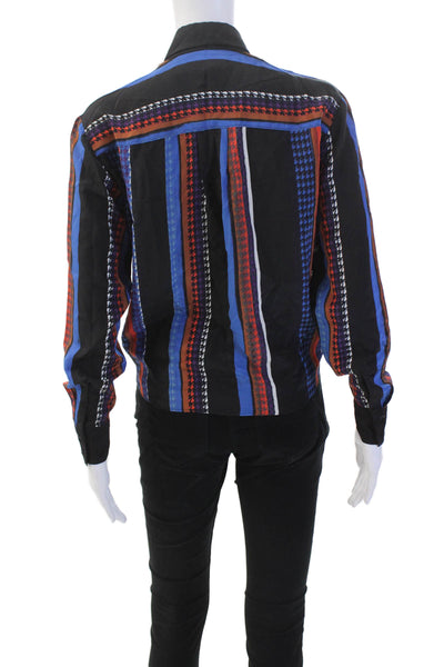 Trina Turk Womens Silk Long Sleeve Button Up Lined Blouse Black Size S