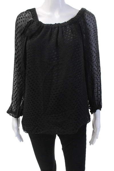 Alice And Trixie Womens Textured Scoop Neck Long Sleeve Dotted Blouse Black Size