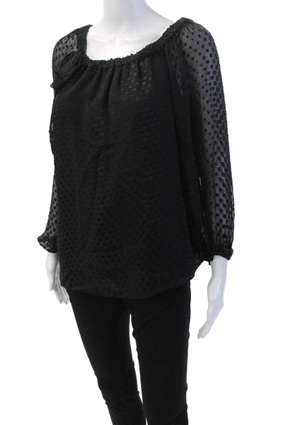 Alice And Trixie Womens Textured Scoop Neck Long Sleeve Dotted Blouse Black Size