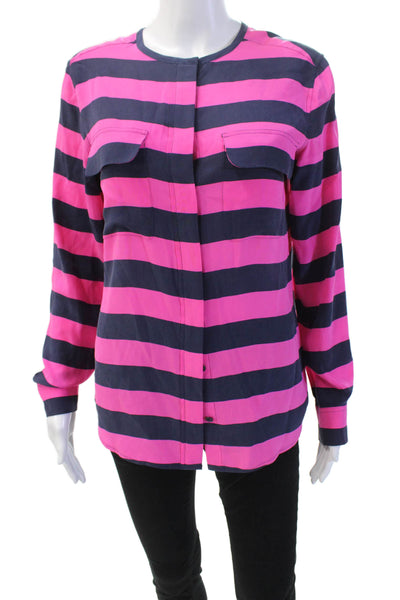 Equipment Femme Womens Silk Long Sleeve Button Up Stripe Top Pink Size S
