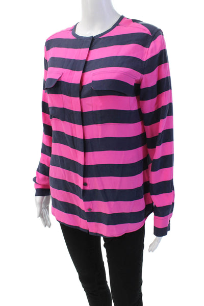 Equipment Femme Womens Silk Long Sleeve Button Up Stripe Top Pink Size S