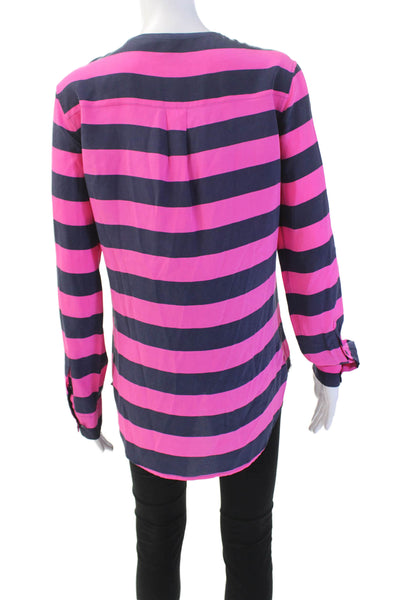Equipment Femme Womens Silk Long Sleeve Button Up Stripe Top Pink Size S