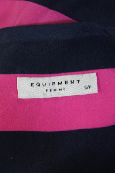 Equipment Femme Womens Silk Long Sleeve Button Up Stripe Top Pink Size S