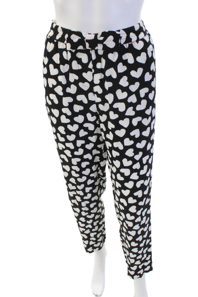 Kate Spade Womens Elastic Waistband Straight Leg Graphic Print Pants Black Size