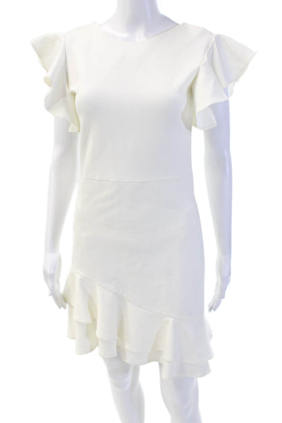 Amanda Uprichard Womens Short Sleeve Zip Lined Scoop Neck Dress White Size M