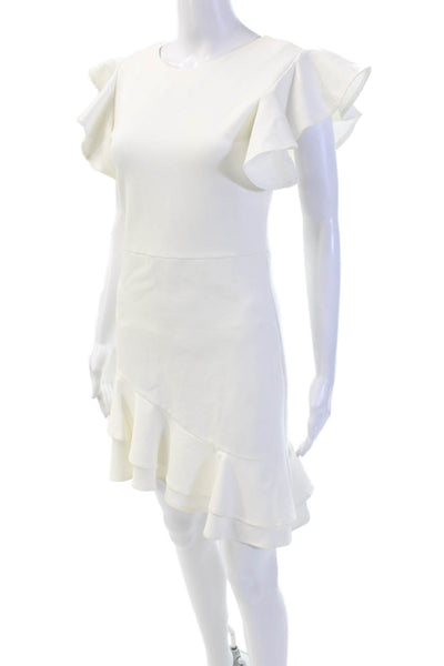 Amanda Uprichard Womens Short Sleeve Zip Lined Scoop Neck Dress White Size M
