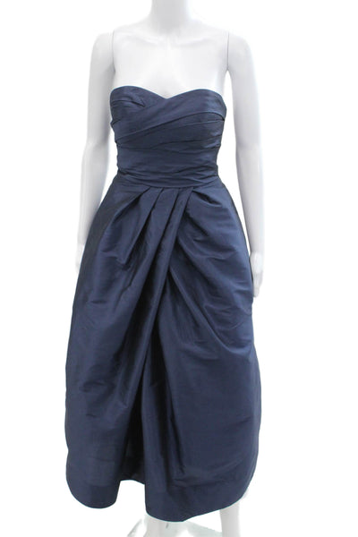 Monique Lhuillier Bridesmaids Womens Sweetheart Neck A Line Gown Navy Blue Size