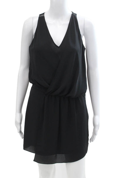 Elizabeth and James Womens Silk Blend V Neck Sleeveless A Line Dress Black Size
