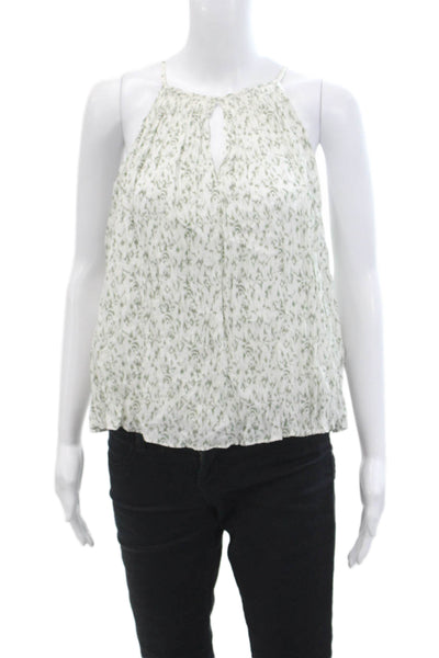 Joie Womens Silk Geometric Halter Neck Sleeveless Tank Top White Size S