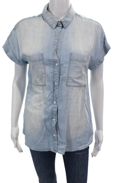 Cloth & Stone Womens Collared Short Sleeve Buttoned Denim Blouse Blue Size XS