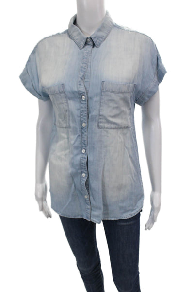 Cloth & Stone Womens Collared Short Sleeve Buttoned Denim Blouse Blue Size XS