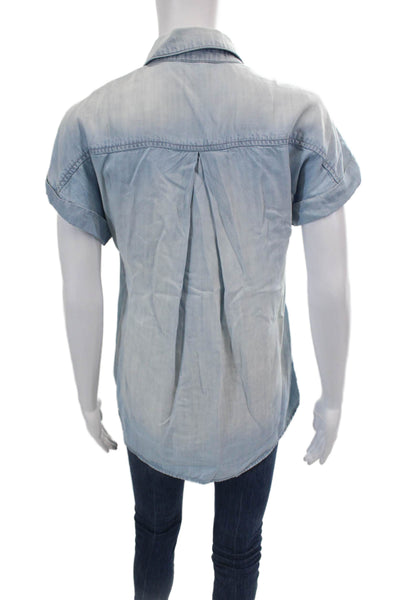 Cloth & Stone Womens Collared Short Sleeve Buttoned Denim Blouse Blue Size XS