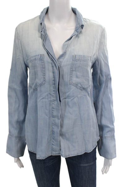 Cloth & Stone Womens Long Sleeve Buttoned Side Slit Blouse Blue Size XS