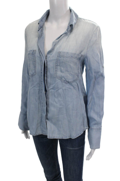 Cloth & Stone Womens Long Sleeve Buttoned Side Slit Blouse Blue Size XS