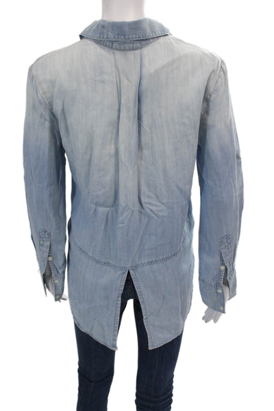 Cloth & Stone Womens Long Sleeve Buttoned Side Slit Blouse Blue Size XS