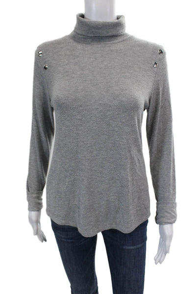 Generation Love Womens Studded Detail Long Sleeve Turtleneck Top Gray Size S