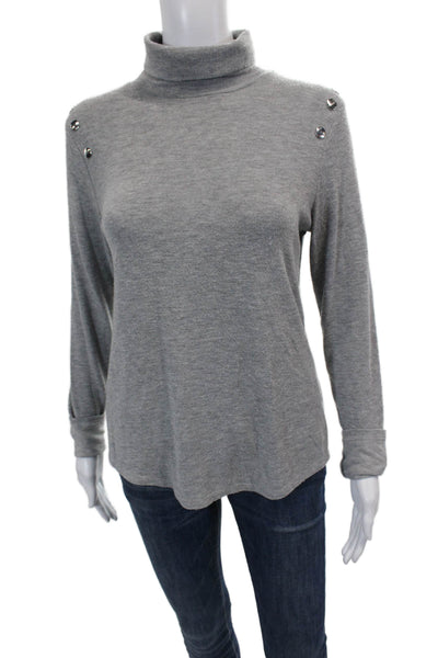 Generation Love Womens Studded Detail Long Sleeve Turtleneck Top Gray Size S