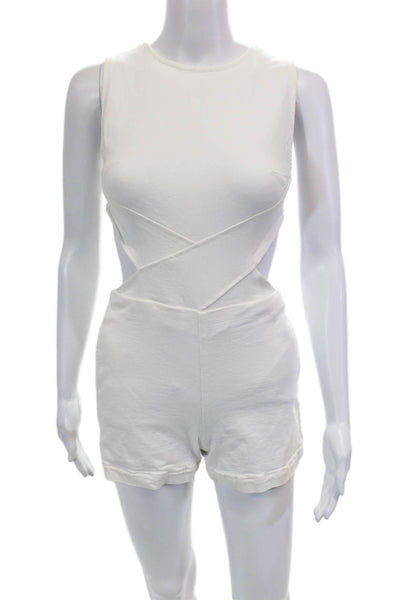 3x1 Women's Round Neck Sleeveless Cut-Out Fitted Shorts Romper White Size XS