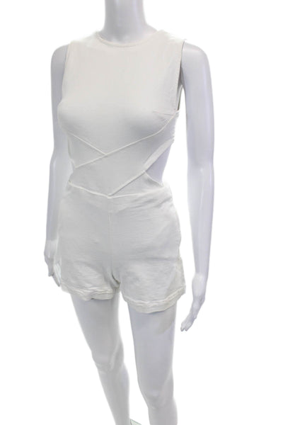 3x1 Women's Round Neck Sleeveless Cut-Out Fitted Shorts Romper White Size XS