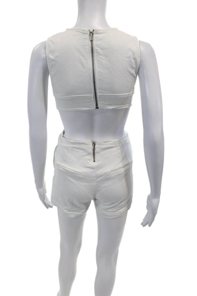 3x1 Women's Round Neck Sleeveless Cut-Out Fitted Shorts Romper White Size XS